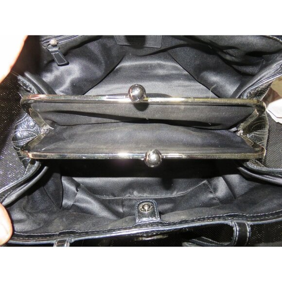 Coach 2012 Black Signature C Stitched Patent Leather Tote Kisslock Handbag - Picture 7 of 13